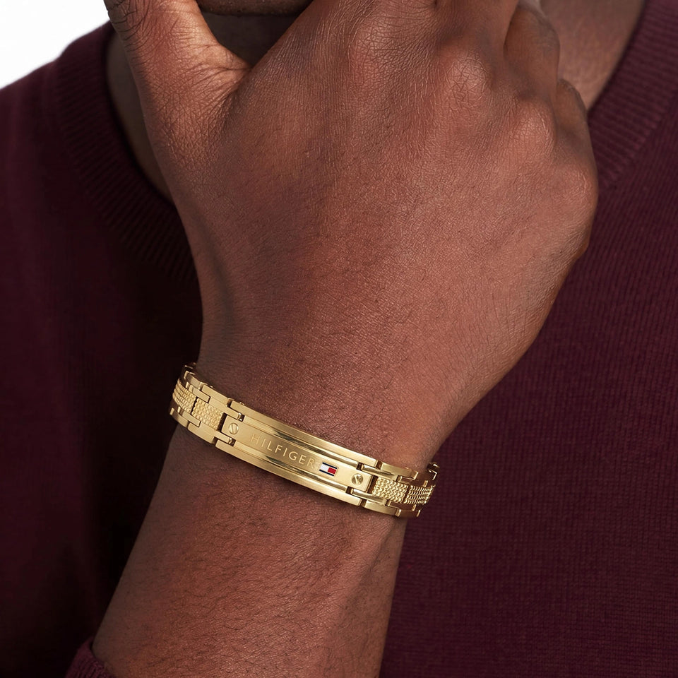 Tommy Hilfiger Men's Oxford Gold Tone ID Bar Link Bracelet