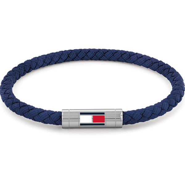 Tommy Hilfiger Men's Barrel Blue Braided Leather Bracelet