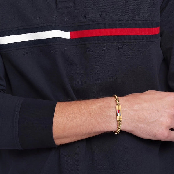 Tommy Hilfiger Men's Barrel Gold Toned Interwoven Chain Bracelet