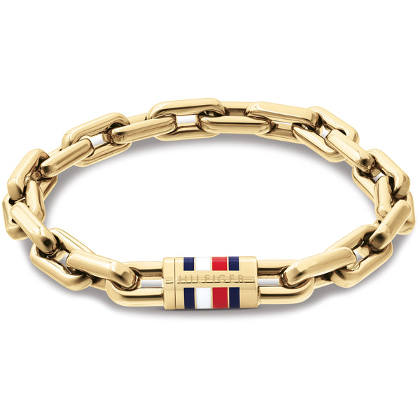 Tommy Hilfiger Men's Chain Chunky Link Gold Tone Logo Clasp Bracelet