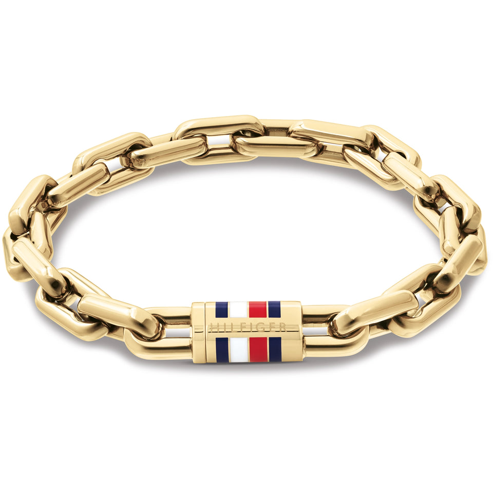 Tommy Hilfiger Men's Chain Chunky Link Gold Tone Logo Clasp Bracelet