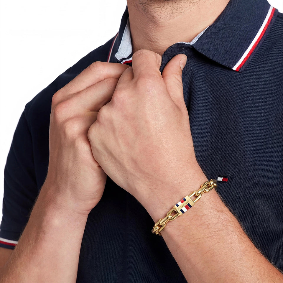 Tommy Hilfiger Men's Chain Chunky Link Gold Tone Logo Clasp Bracelet