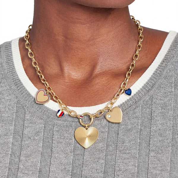 Tommy Hilfiger Ladies' Hearts Charm Gold Toned Chain Necklace