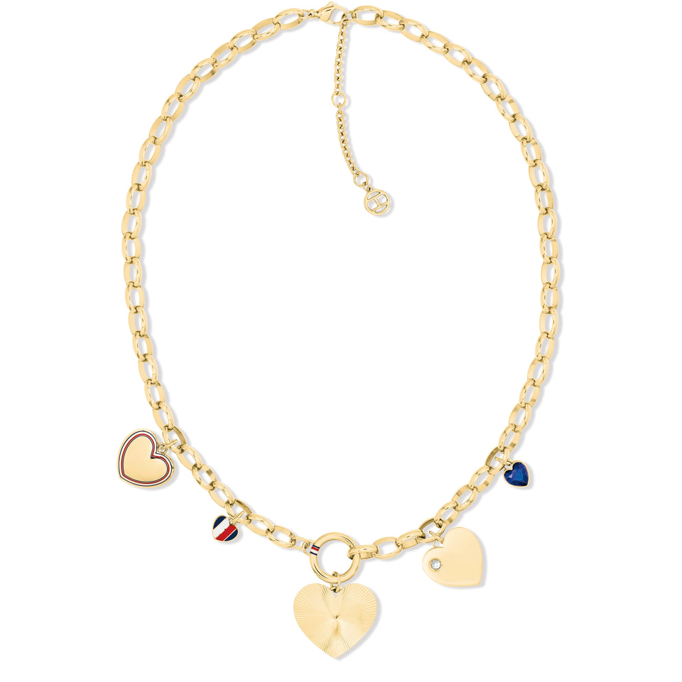 Tommy Hilfiger Ladies' Hearts Charm Gold Toned Chain Necklace