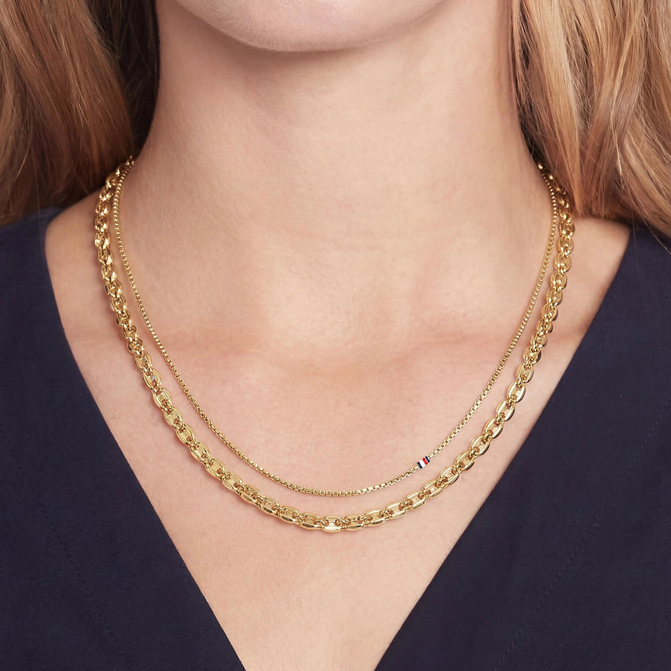 Tommy Hilfiger Ladies' Layering Gold Tone Double Chain Necklace
