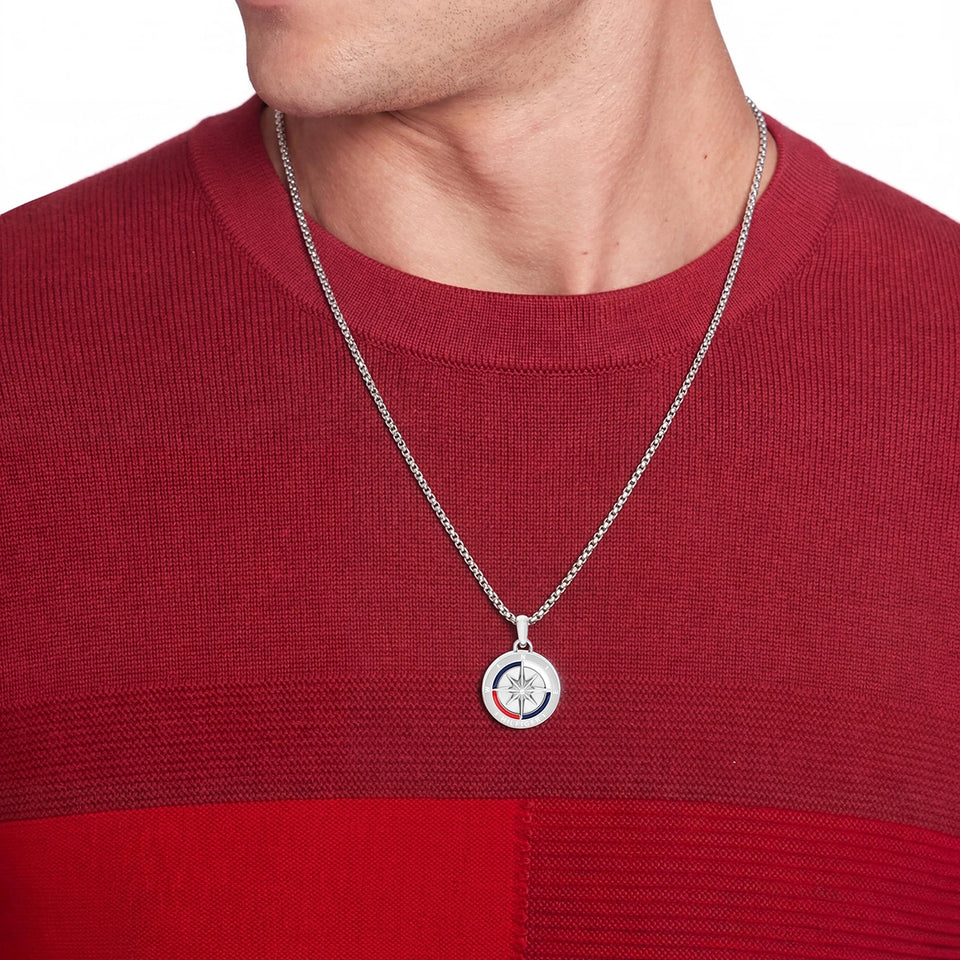 BOSS Men's Compass Stainless Steel Charm Necklace