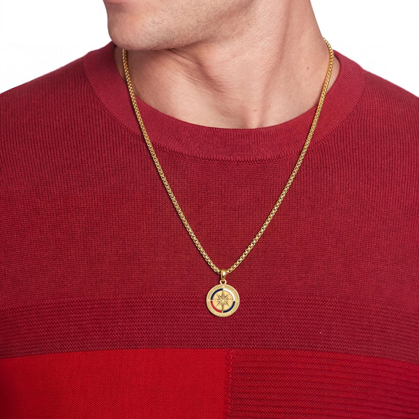 Tommy Hilfiger Men's Compass Gold Tone Charm Necklace