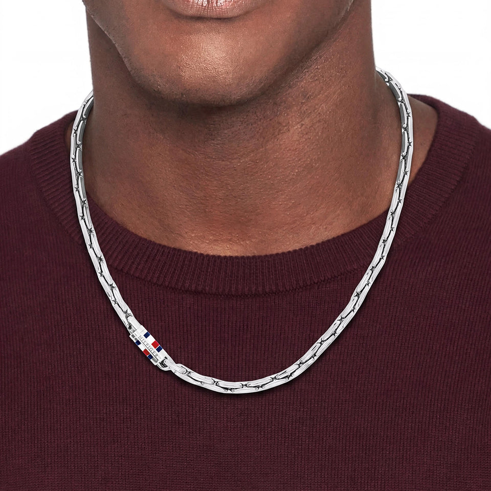 Tommy Hilfiger Men's Chain Stainless Steel Logo Clasp Necklace