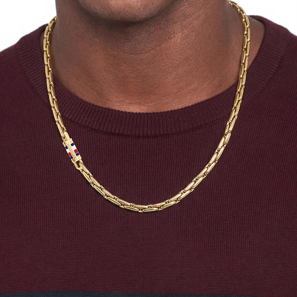 Tommy Hilfiger Men's Chain Gold Tone Logo Clasp Necklace