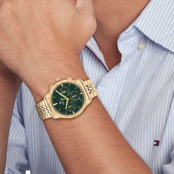 Tommy Hilfiger Men's Bryant Green Dial Gold Tone Bracelet Watch