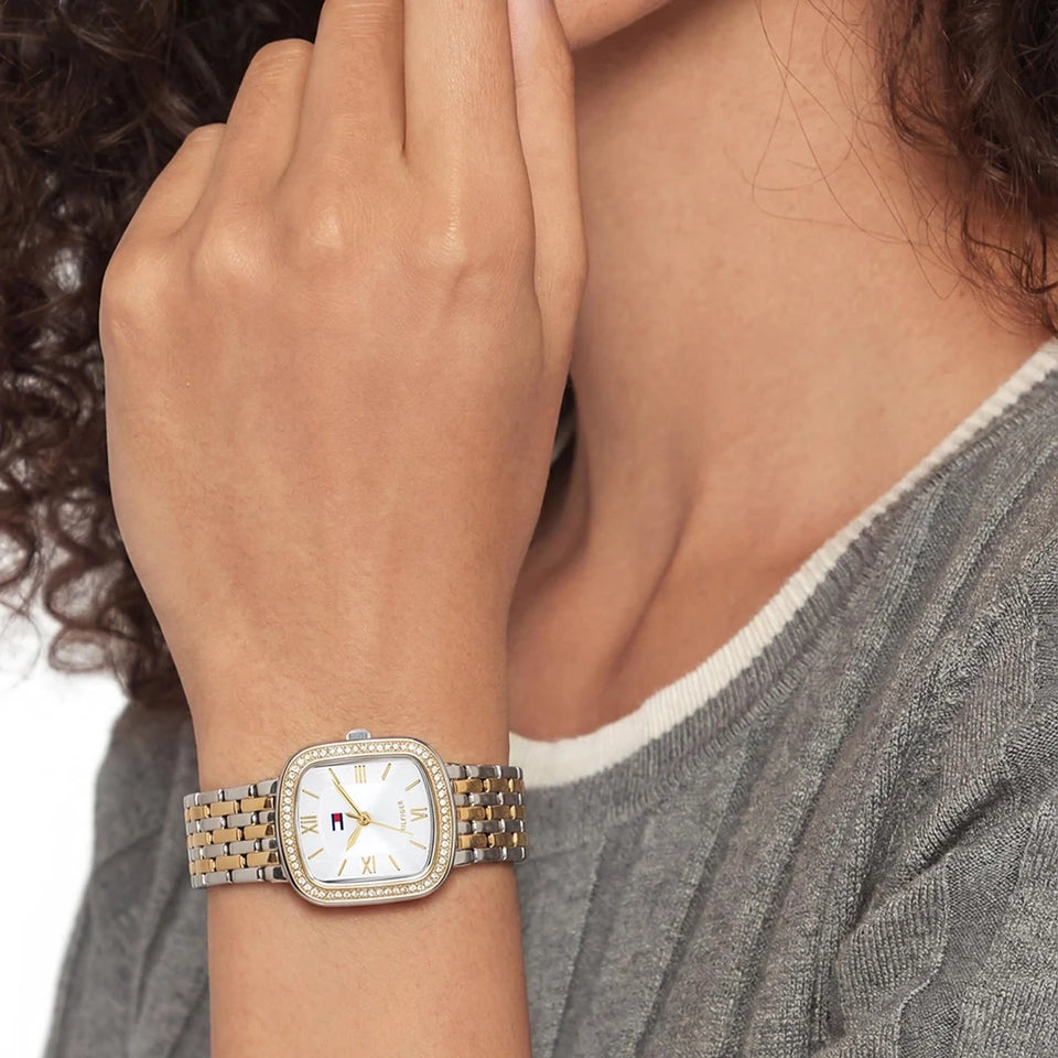 Tommy Hilfiger Ladies' Abby White Oval Dial Two Tone Bracelet Watch