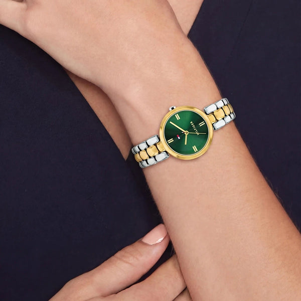 Tommy Hilfiger Ladies' Annie Green Dial Two Tone Bracelet Watch