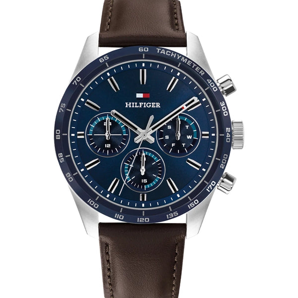 Tommy Hilfiger Men's Hampton Blue Dial Brown Leather Strap Watch