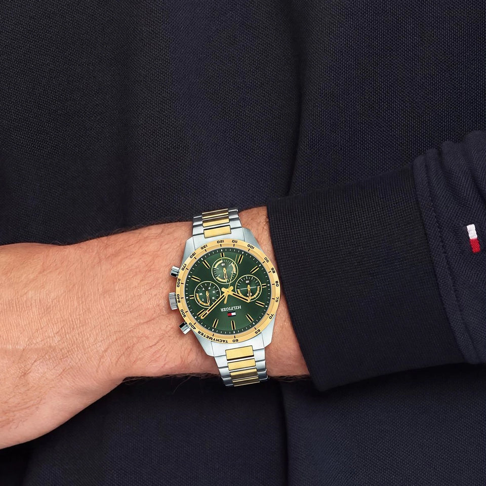 Tommy Hilfiger Men's Hampton Green Dial Two Tone Bracelet Watch