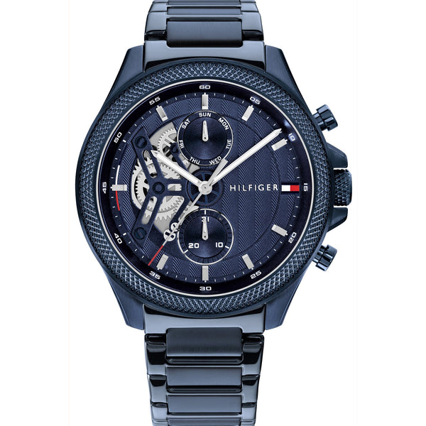 Tommy Hilfiger Men's Clark Blue Half Skeleton Dial Bracelet Watch