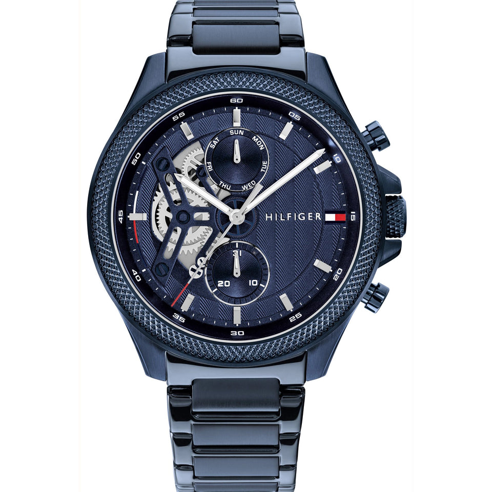 Tommy Hilfiger Men's Clark Blue Half Skeleton Dial Bracelet Watch