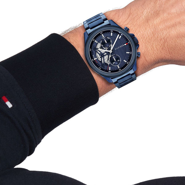 Tommy Hilfiger Men's Clark Blue Half Skeleton Dial Bracelet Watch
