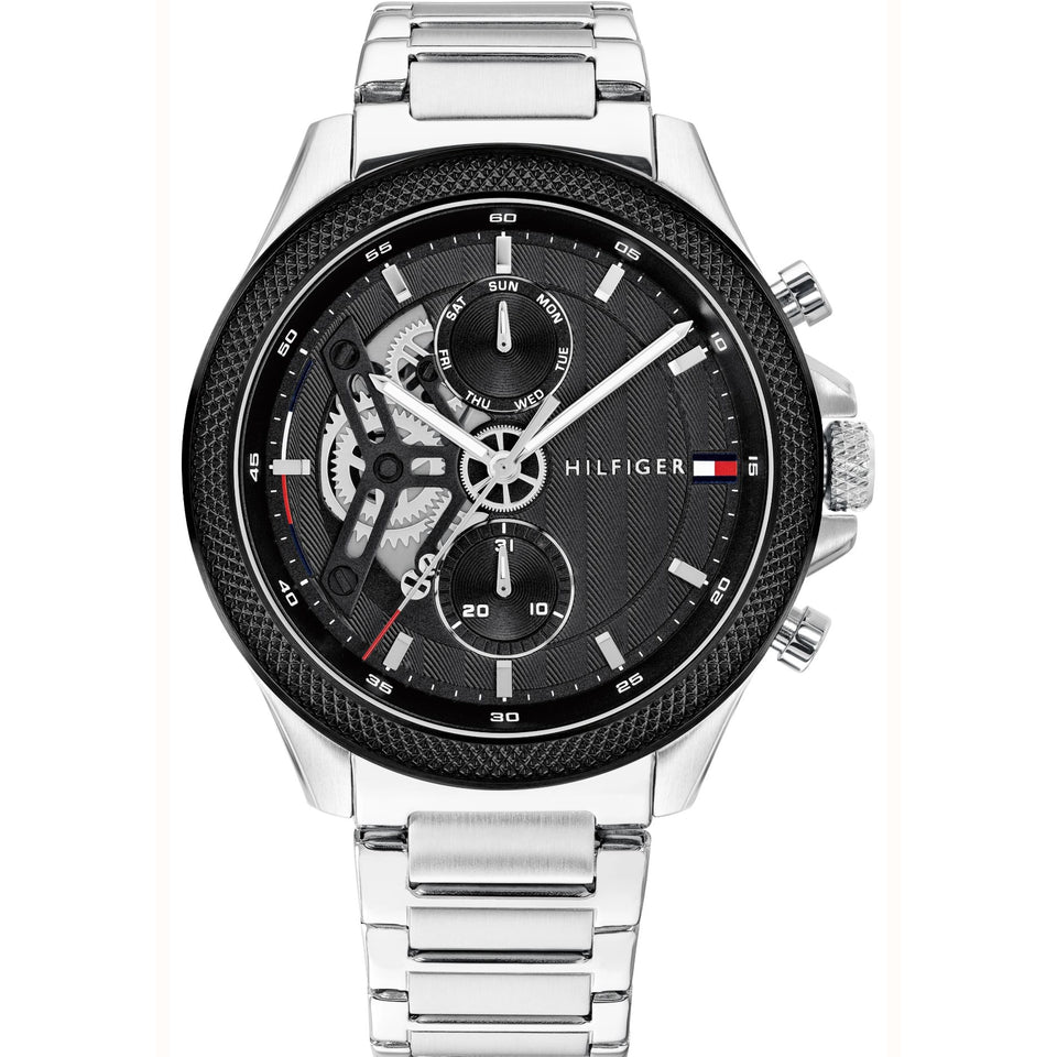 Tommy Hilfiger Men's Clark Black Half Skeleton Dial Bracelet Watch