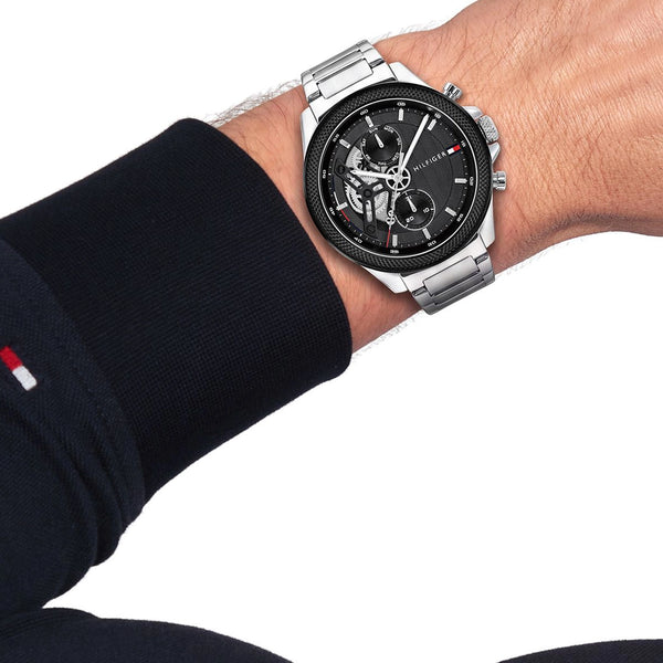 Tommy Hilfiger Men's Clark Black Half Skeleton Dial Bracelet Watch