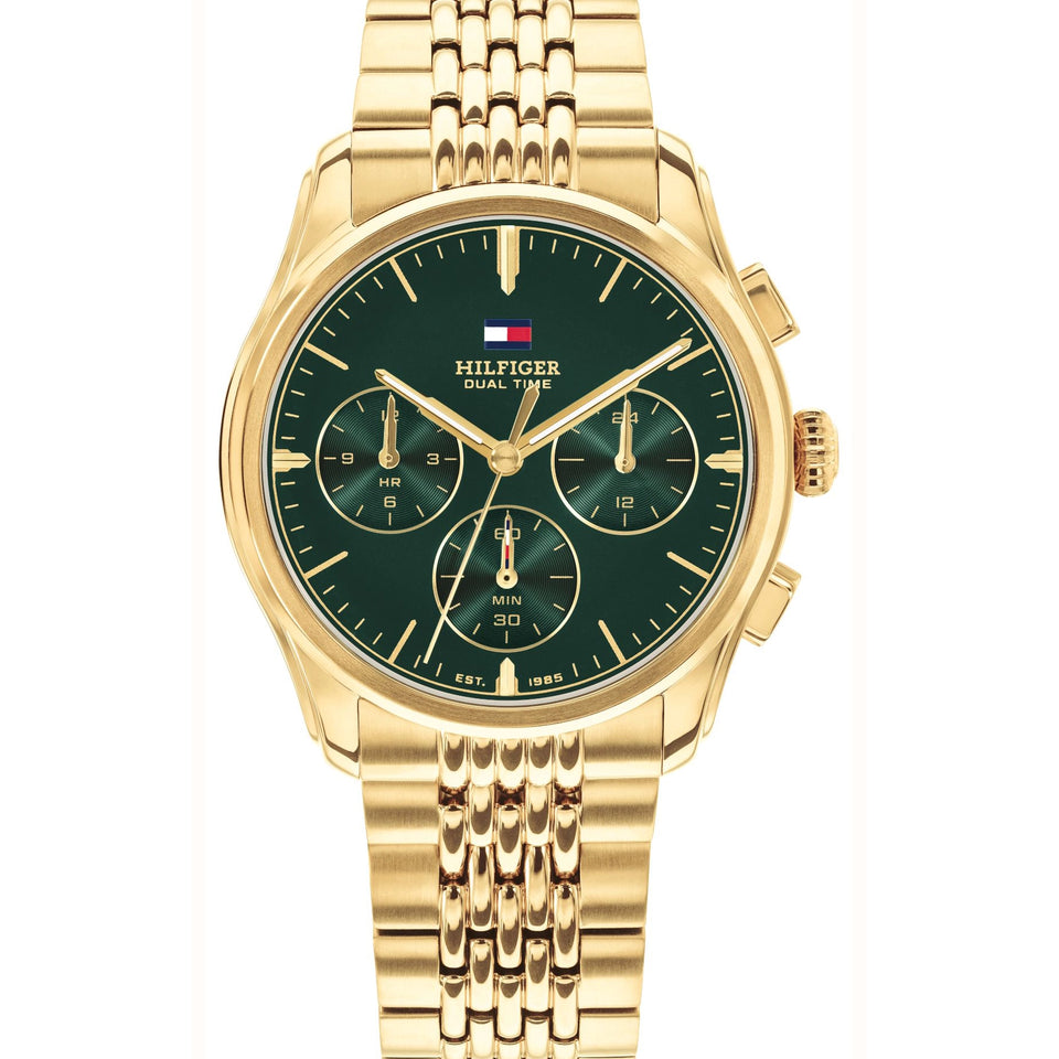 Tommy Hilfiger Men's Bryant Green Dial Gold Tone Bracelet Watch