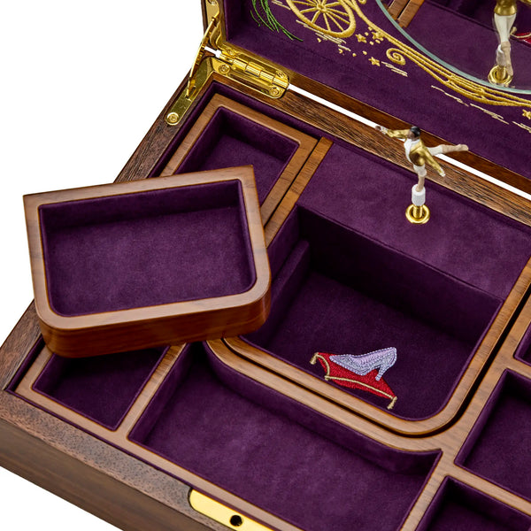 WOLF Cinderella Walnut Wood Ballet Musical Jewellery Box