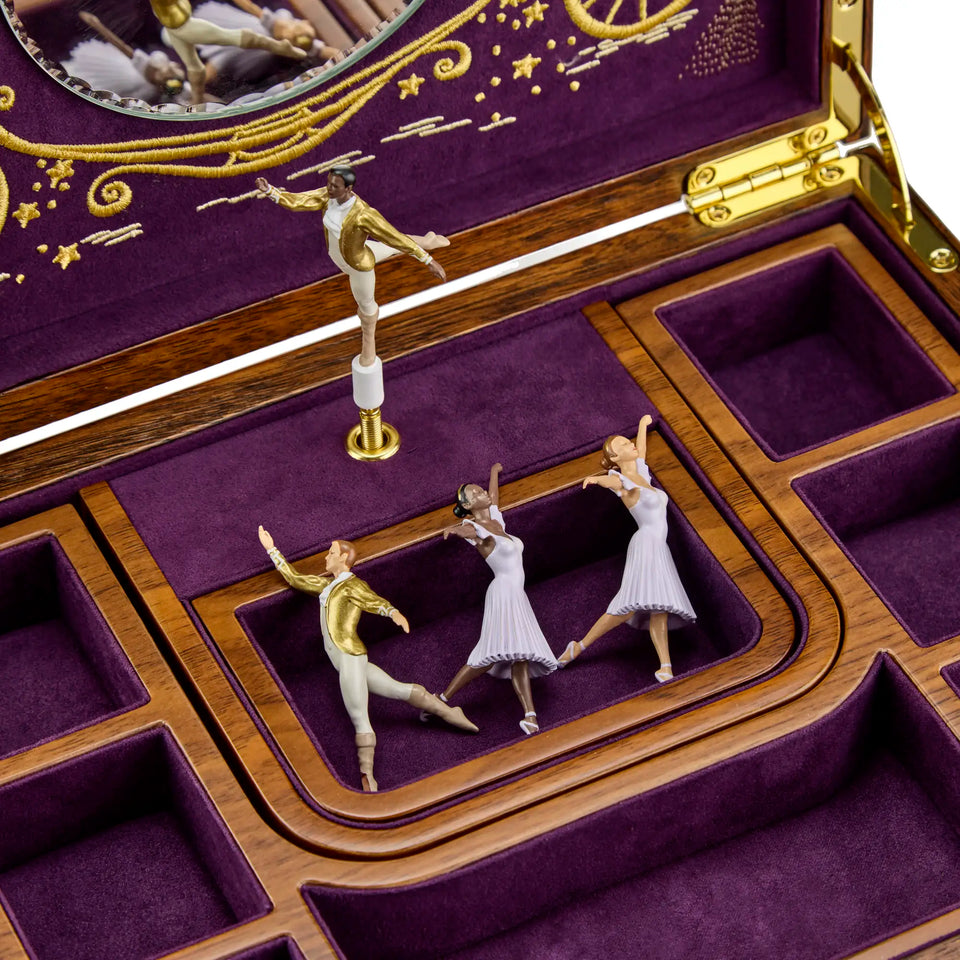 WOLF Cinderella Walnut Wood Ballet Musical Jewellery Box
