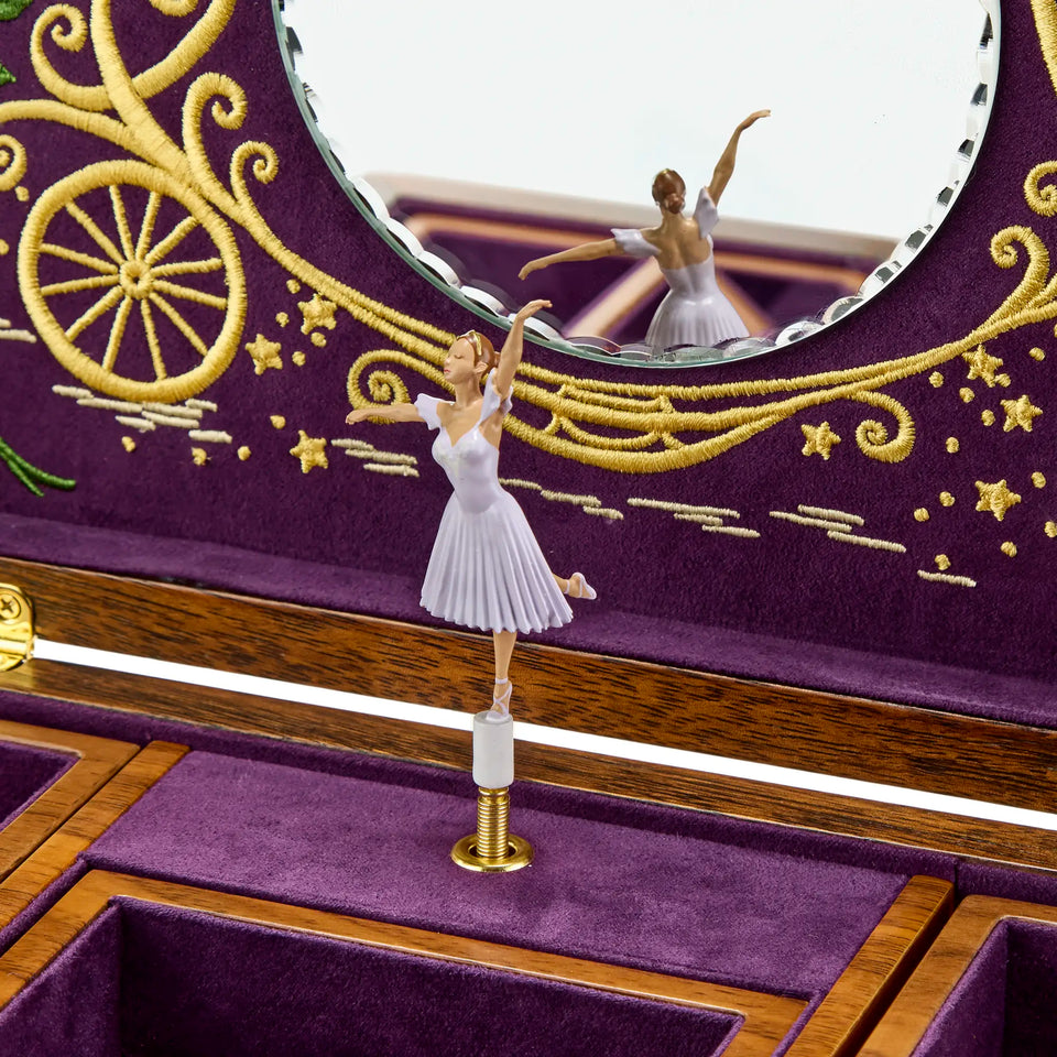 WOLF Cinderella Walnut Wood Ballet Musical Jewellery Box