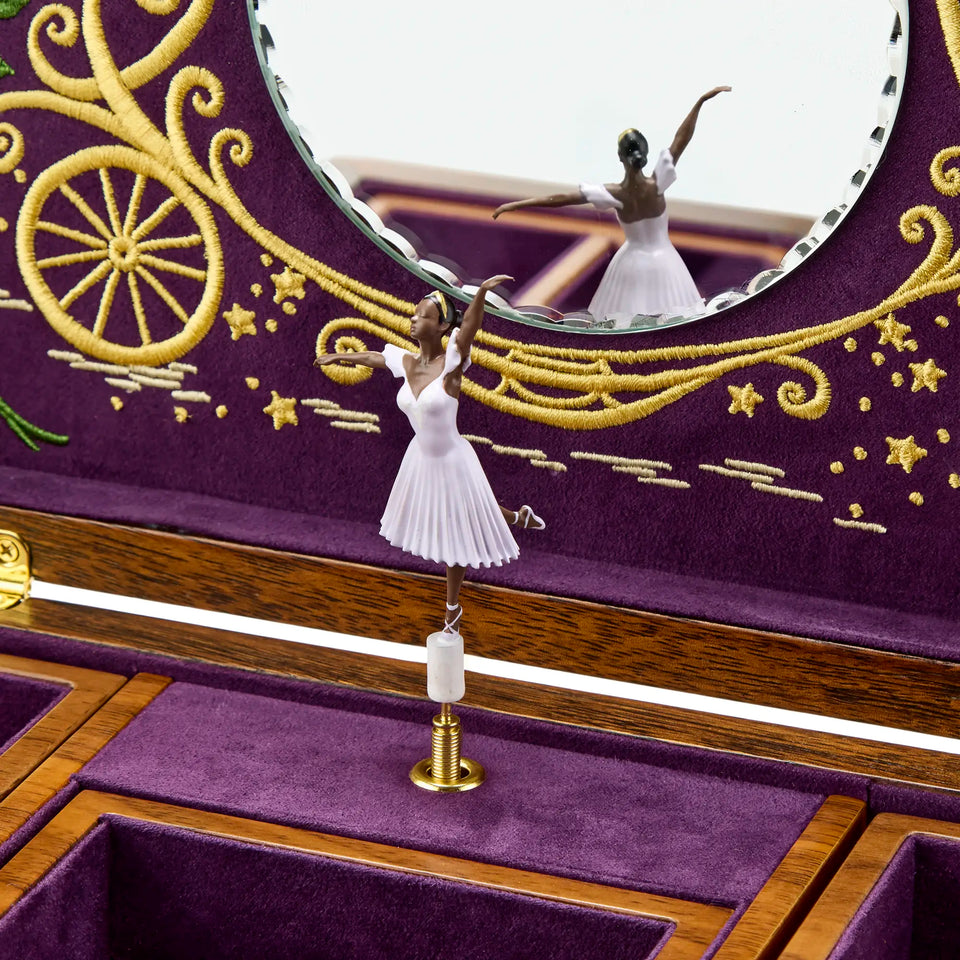 WOLF Cinderella Walnut Wood Ballet Musical Jewellery Box