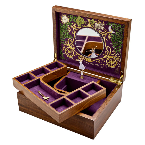 WOLF Cinderella Walnut Wood Ballet Musical Jewellery Box