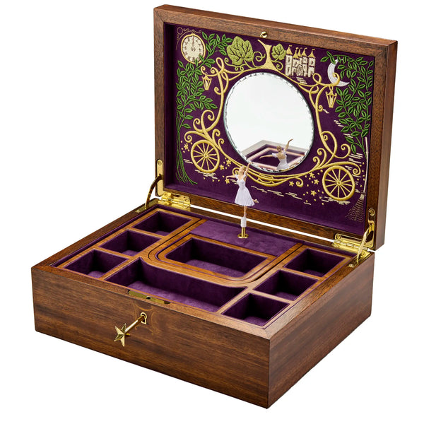 WOLF Cinderella Walnut Wood Ballet Musical Jewellery Box