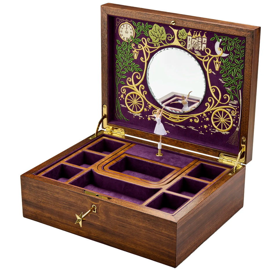 WOLF Cinderella Walnut Wood Ballet Musical Jewellery Box