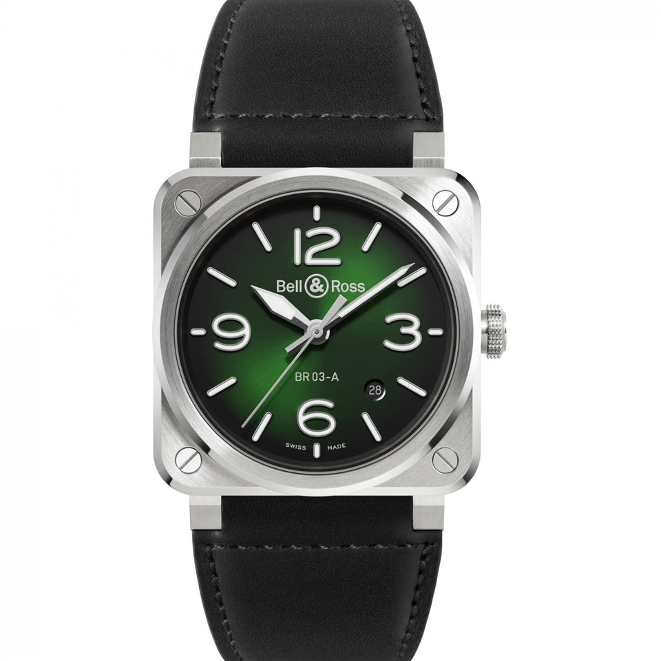 Bell & Ross Men's BR-03 GREEN STEEL Leather Strap Watch