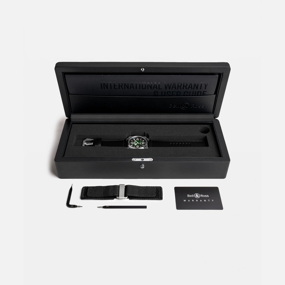 Bell & Ross Men's BR-03 GREEN STEEL Leather Strap Watch