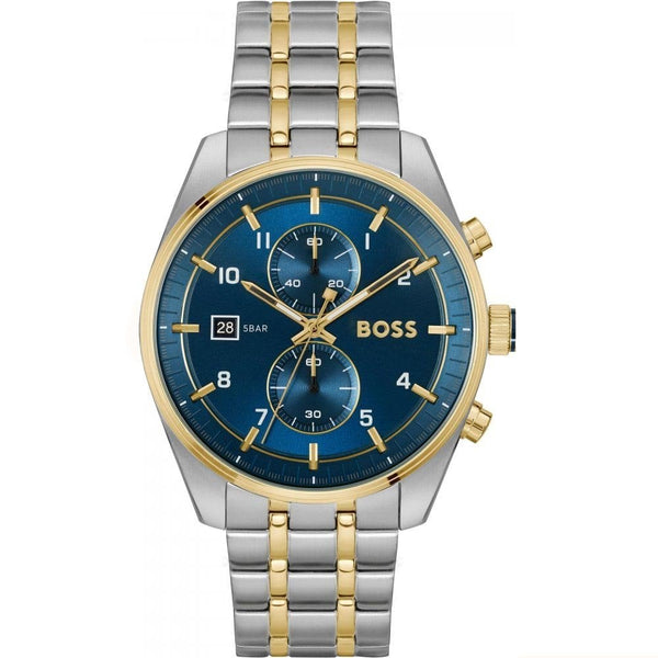 BOSS Gent's Skytraveller 44mm Blue Dial Two Tone Watch