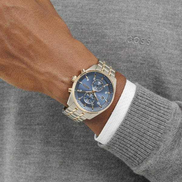 BOSS Gent's Skytraveller 44mm Blue Dial Two Tone Watch