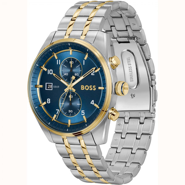 BOSS Gent's Skytraveller 44mm Blue Dial Two Tone Watch