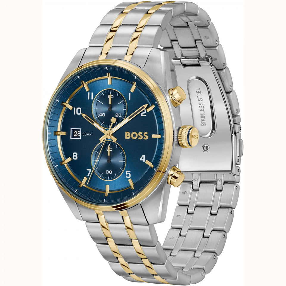 BOSS Gent's Skytraveller 44mm Blue Dial Two Tone Watch
