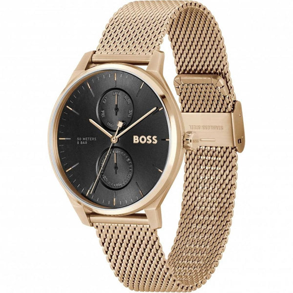 BOSS Gents TYLER Rose Gold Plated Mesh Bracelet Watch