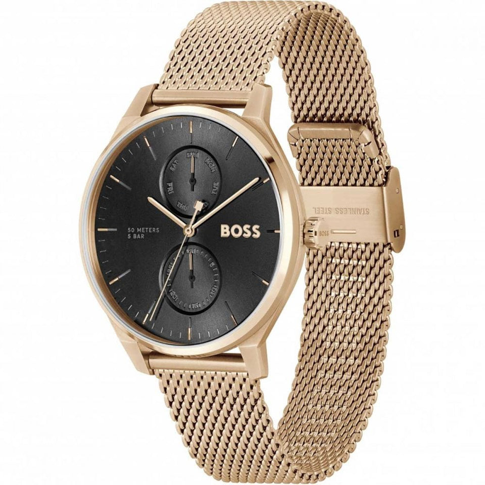 BOSS Gents TYLER Rose Gold Plated Mesh Bracelet Watch
