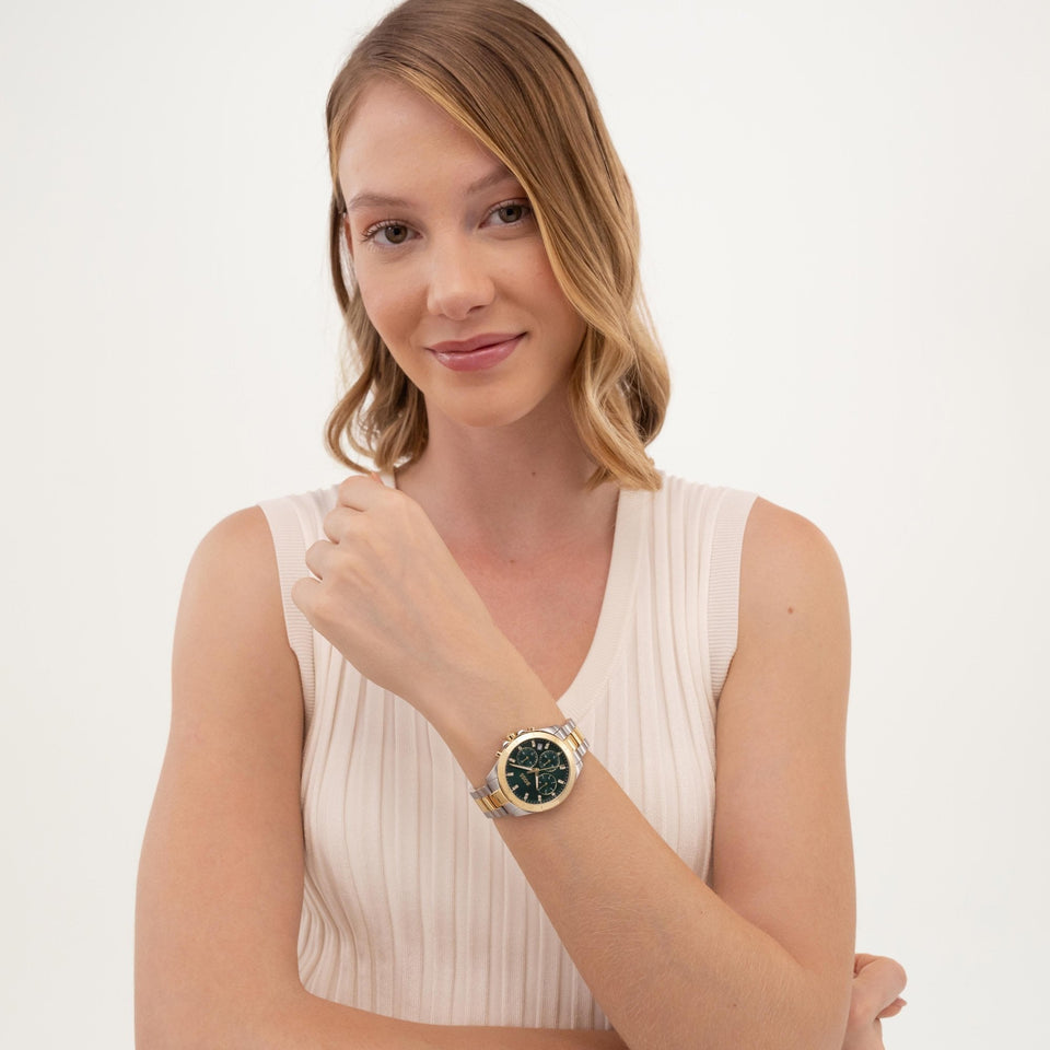BOSS Ladies ALLEY LUX Green Stone Set Two Tone Watch