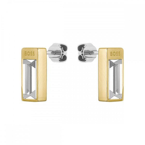 BOSS Ladies Clia Light Gold Plated Baguette Stud Earrings
