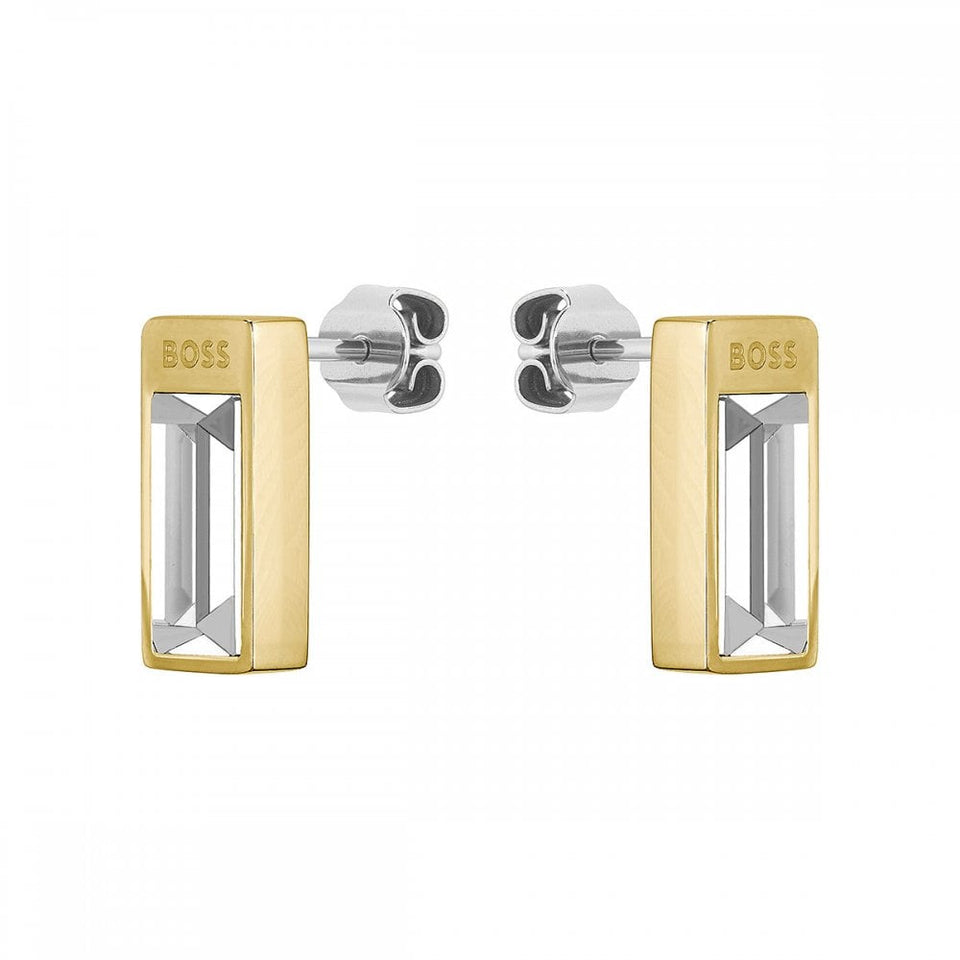BOSS Ladies Clia Light Gold Plated Baguette Stud Earrings