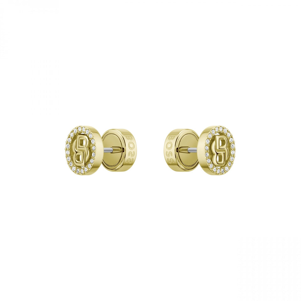 BOSS Ladies Double B Divine Gold Plated Stud Earrings