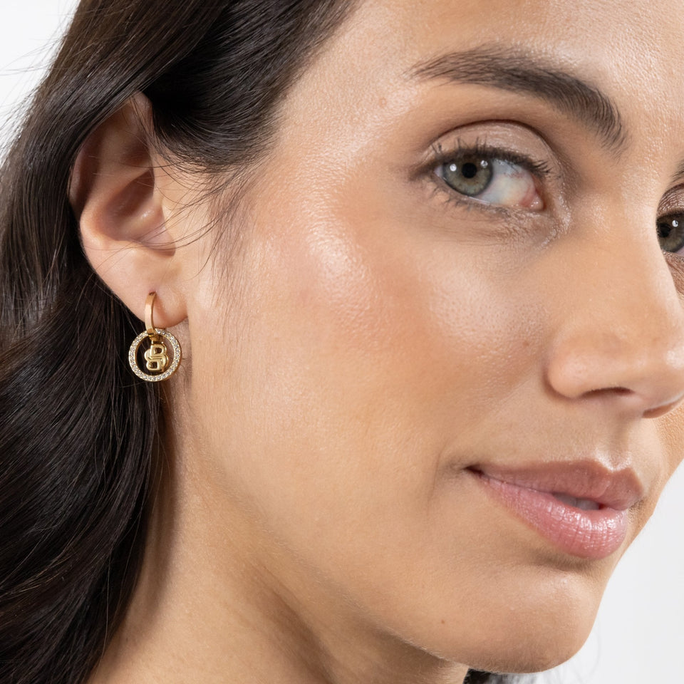 BOSS Ladies Double B Divine Gold Tone Drop Hoop Earrings