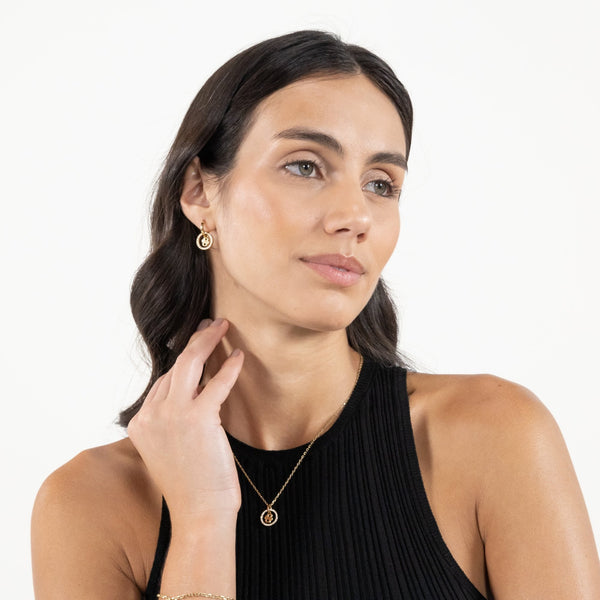 BOSS Ladies Double B Divine Gold Tone Drop Hoop Earrings