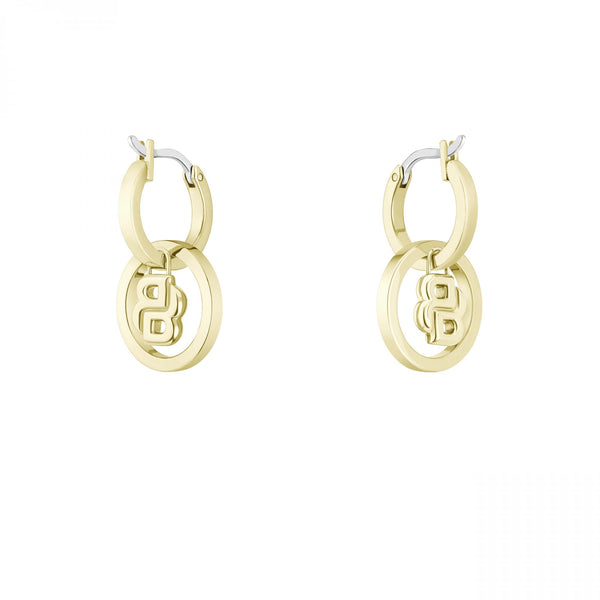 BOSS Ladies Double B Divine Gold Tone Drop Hoop Earrings