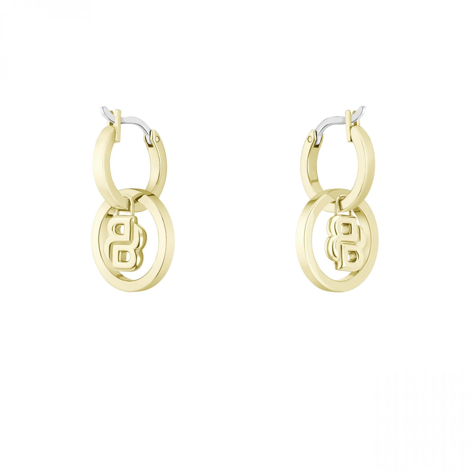 BOSS Ladies Double B Divine Gold Tone Drop Hoop Earrings