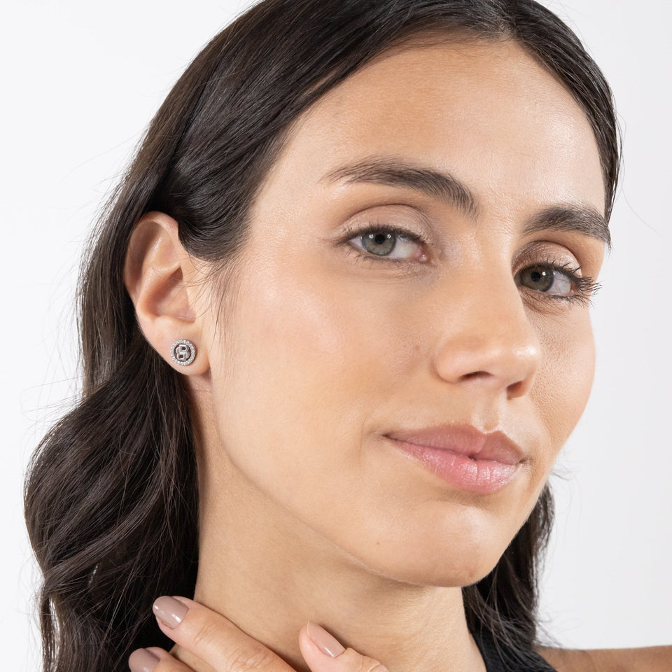 BOSS Ladies Double B Divine Stone Set Stud Earrings