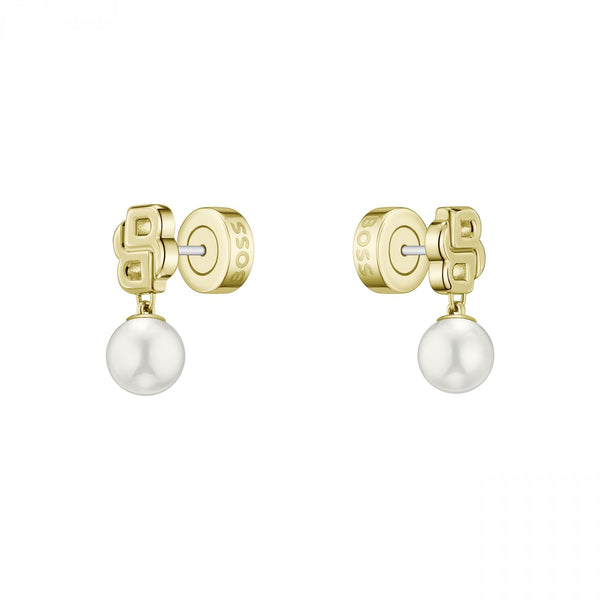 BOSS Ladies Double B Mireille Gold Plated Drop Earrings
