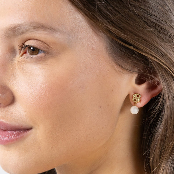 BOSS Ladies Double B Mireille Gold Plated Drop Earrings